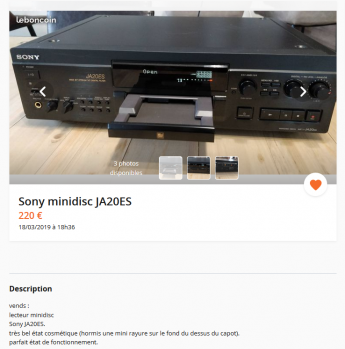 Sony minidisc JA20ES 220 €